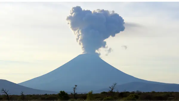 Volcano Eruption With Thick Smoke Plumes