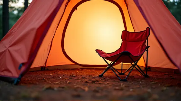 Warm Light From Coral Amber Shelter With Camping Seat