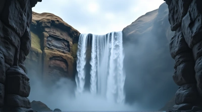 Water Streams Flowing Into Misty Pool With Stones