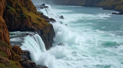 Waterfall Flow Over Steep Brown Hillside