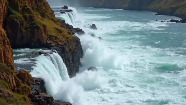 Waterfall Flow Over Steep Brown Hillside