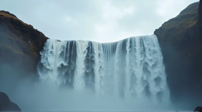 Waterfalls Flowing Down Cliff Under Cloudy Sky