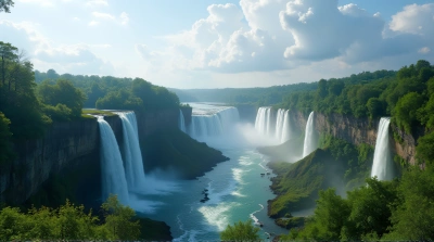 Waterfalls Flowing Through Lush Woodland Valley
