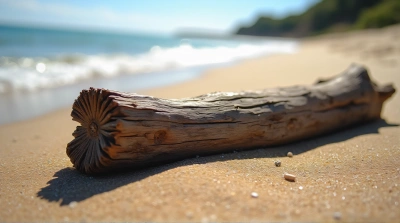 Weathered Driftwood On Textured Shoreline Sand