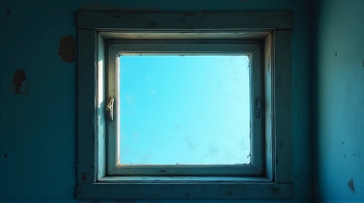 Weathered Wood Window With Soft Sapphire Glow