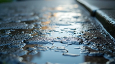 Wet Pavement With Scattered Puddles Patterns