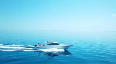 White Boat Sailing On Deep Blue Water Horizon