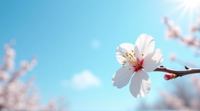 White Cherry Blossom Bloom With Bright Sky