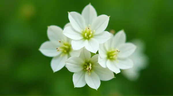 White Flower Cluster Close-Up With Green Background