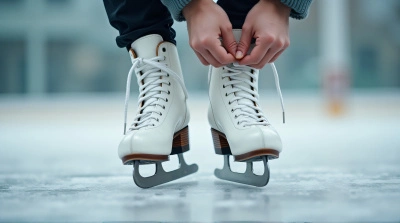 White Ice Skates Lacing Up On Reflective Surface