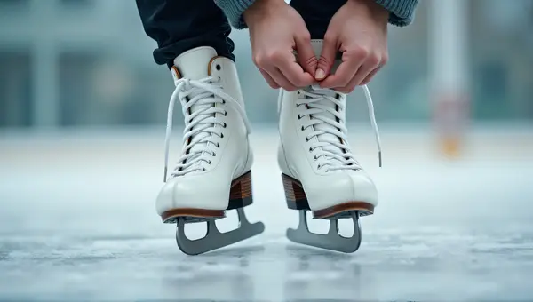 White Ice Skates Lacing Up On Reflective Surface