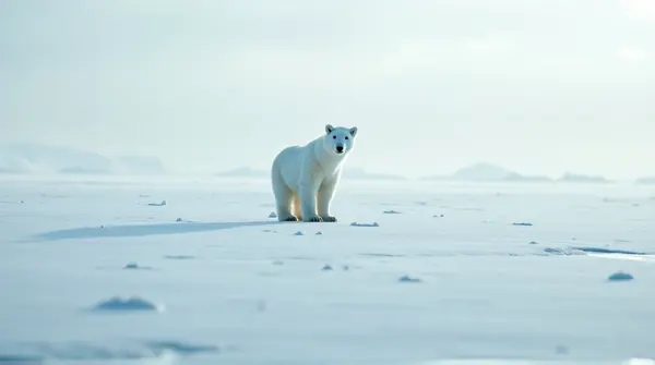 White Polar Bear On Ice Sheet With Soft Lighting