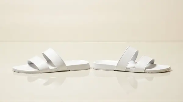 White Sandals Pair On Smooth Surface Top View