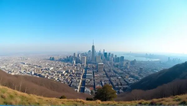 Wide-Angle Downtown Skyline From Hilltop View
