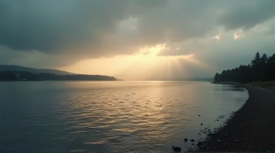 Wide River Under Overcast Sky With Amber Light