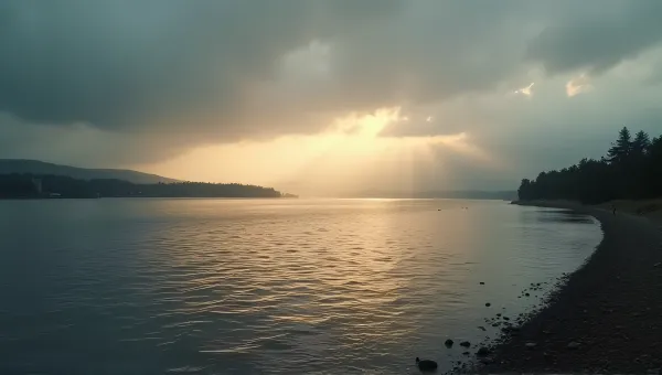 Wide River Under Overcast Sky With Amber Light