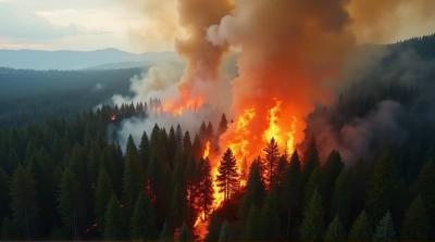Wildfire Spreading Through Dense Forest Flames