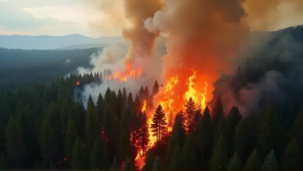 Wildfire Spreading Through Dense Forest Flames