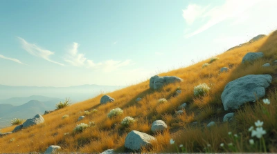 Wildflower Covered Slope with Soft Sky