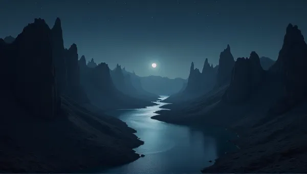Winding River Between Rocky Cliffs Under Dark Sky