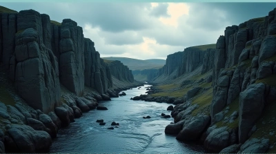 Winding Stream Amid Jagged Stone Formations