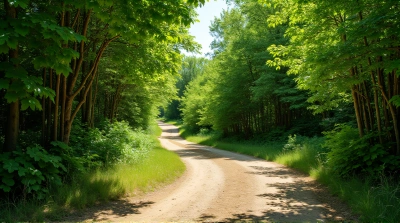 Winding Trail With Lush Broadleaf Foliage