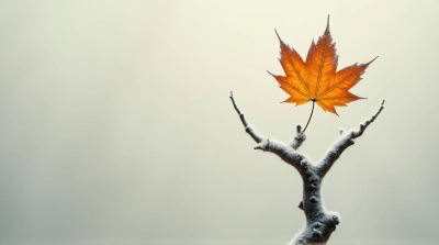 Withered Amber Leaf On Frosted Limb Minimalism