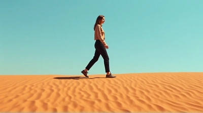 Woman Walking On Textured Earth Under Clear Sky