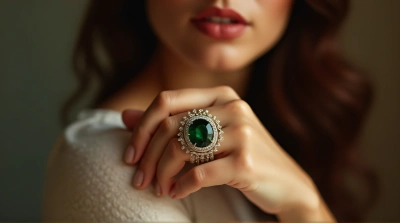 Woman Wearing Intricate Emerald Jewelry Close-Up