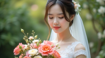 Woman in White Dress With Vibrant Garden Bouquet