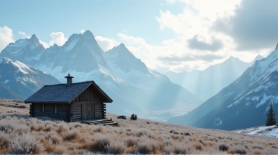 Wooden Cabin Frost Meadow Expansive Terrain