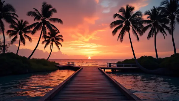Wooden Dock Over Water At Colorful Dusk