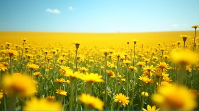 Yellow Flower Meadow Under Clear Blue Sky