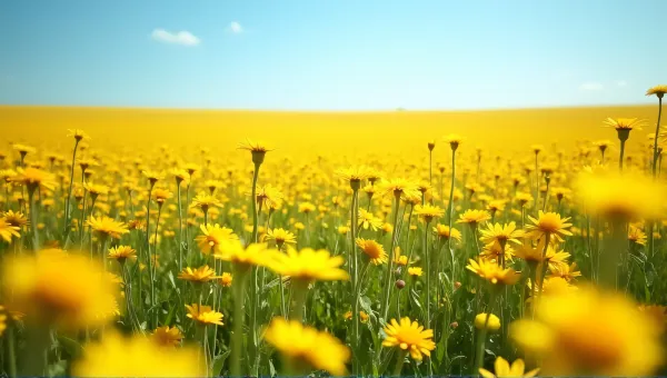 Yellow Flower Meadow Under Clear Blue Sky