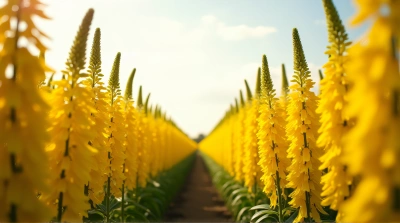 Yellow Flower Rows Stretching Toward Sky