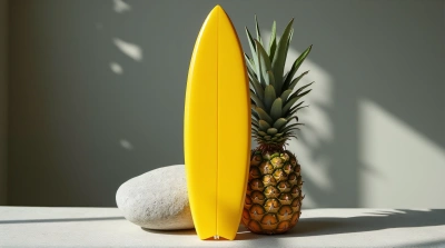 Yellow Pineapple On Gray Stone Contrast