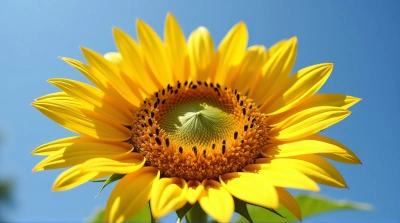 Yellow Sunflower Head Against Clear Blue Sky