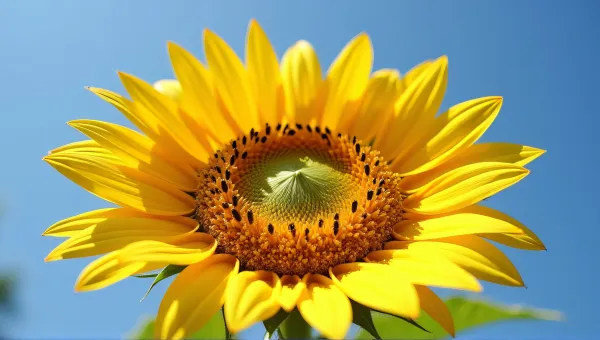 Yellow Sunflower Head Against Clear Blue Sky