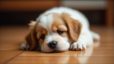Young Cream Chestnut Dog Relaxing Indoors