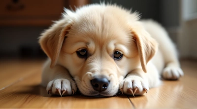 Young Dog Resting Indoors With Soft Lighting
