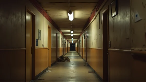 Abandoned Concrete Hallway With Fluorescent Lights