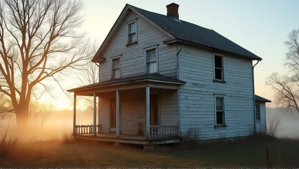 Abandoned Gray Wooden House With Overgrown Yard
