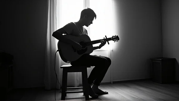 Acoustic Guitar Player Seated in Monochrome Light
