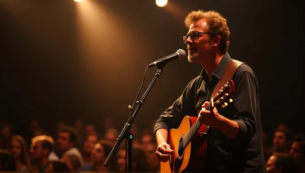 Acoustic Guitarist Singing Into Vintage Microphone