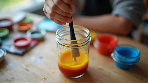 Acrylic Paint Mixing in Mason Jar Close-Up
