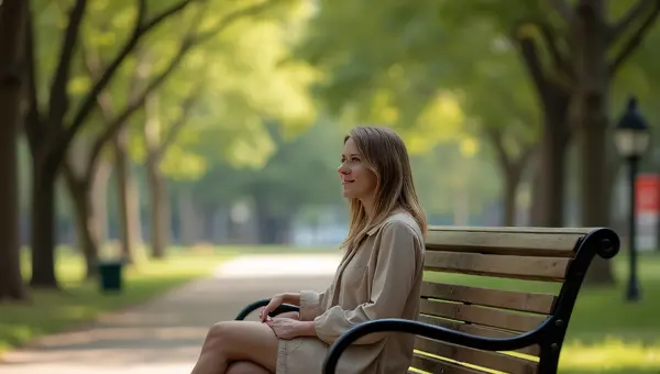 Adult Figure on Park Bench Surrounded by Trees