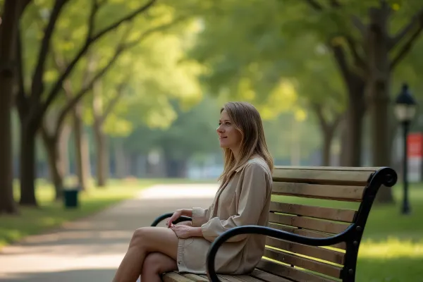 Adult Figure on Park Bench Surrounded by Trees