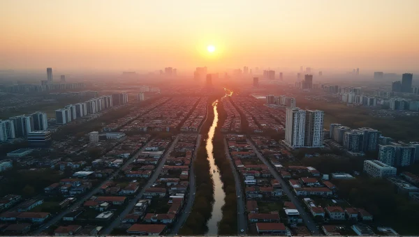 Aerial Cityscape at Golden Hour with River