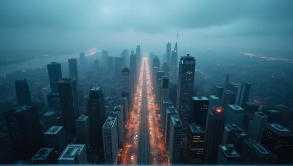 Aerial Cityscape Overcast Skies High-Rise Buildings