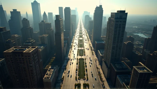 Aerial Cityscape View Midday Busy Streets